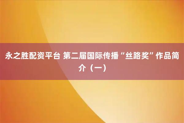 永之胜配资平台 第二届国际传播“丝路奖”作品简介（一）
